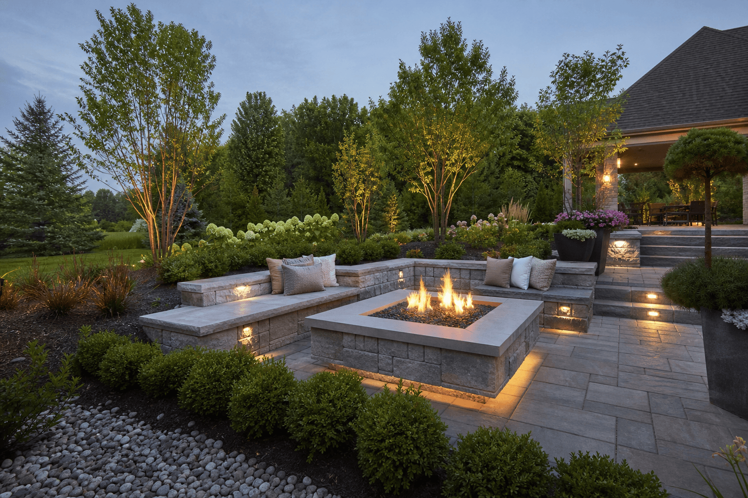 Hardscape patio and garden bed installation by AquaPro Lawn Care