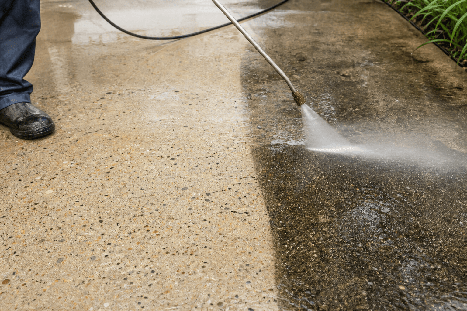 Clean driveway after professional pressure washing by AquaPro Pressure Wash